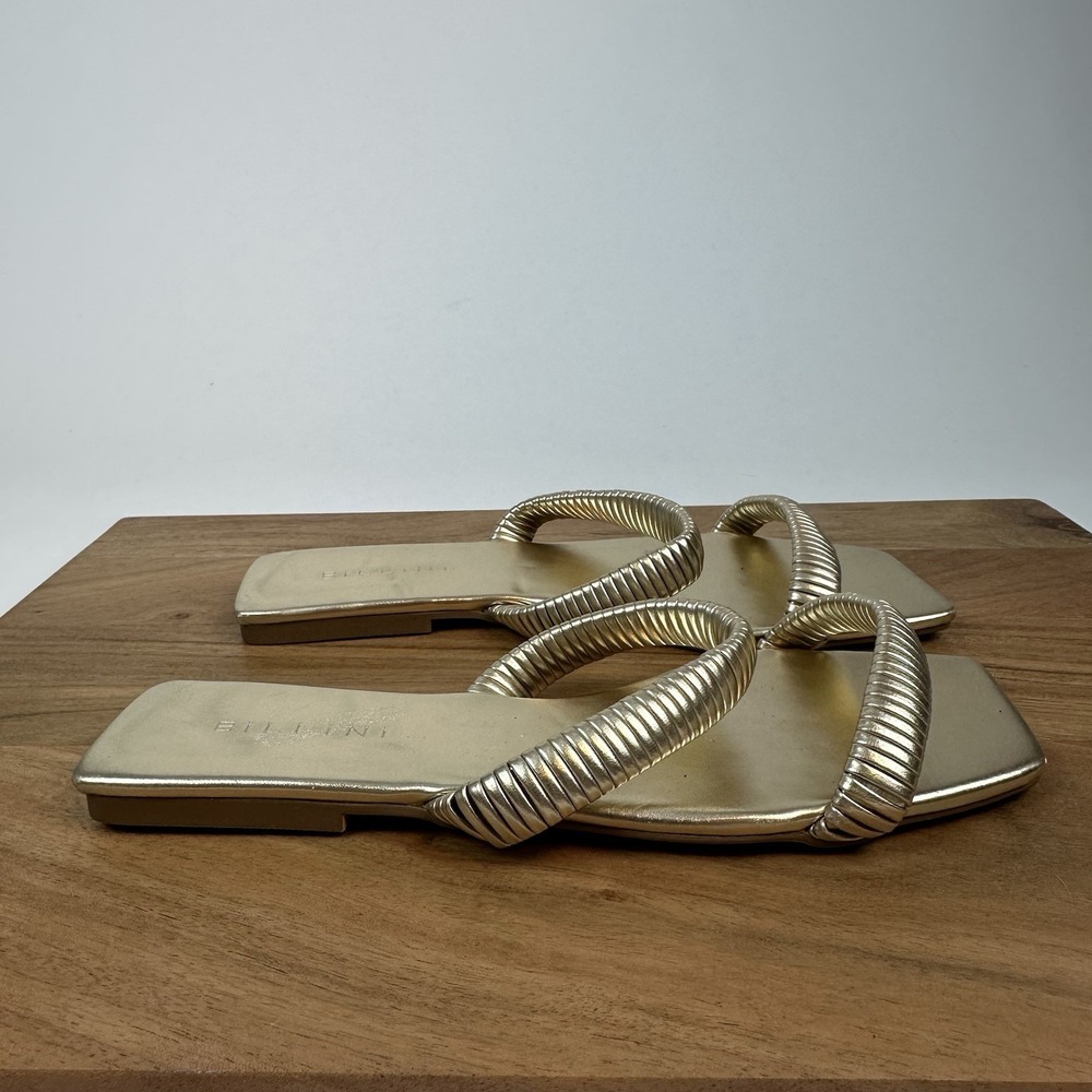 New NWOB Womens BIllini Fraley Gold Faux Leather Strappy Slides Sandals Size 7 M